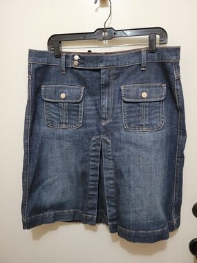 Denim Pocket Front A-Line Skirt - Blue